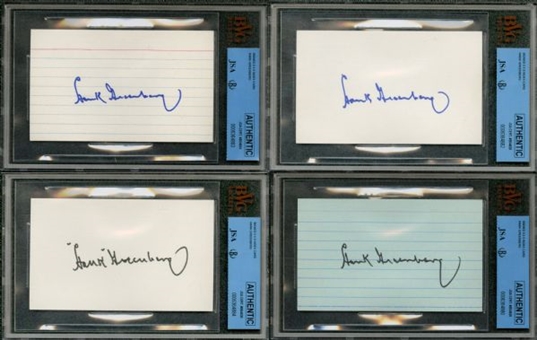 Lot of (4) Hank Greenberg Signed and Encapsulated BVG Index Cards 